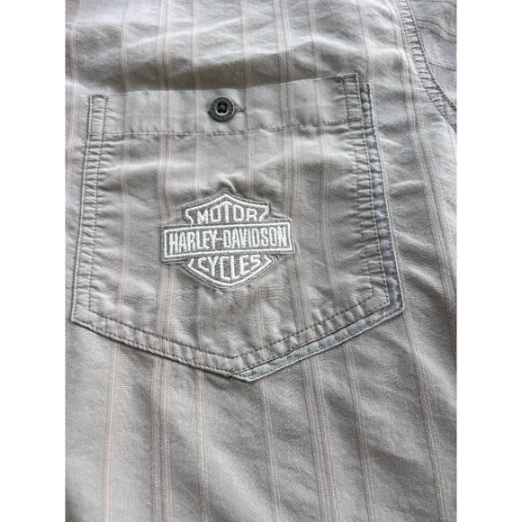 Harley-Davidson Mens XL Short Sleeve Button-Up Shirt Beige W3 - Picture 2 of 6